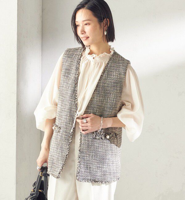 SHIPS for women「トライスピン 杢 ツイード カラーレス ジレ（セレモニー対応可）」|ベスト・ジレ|