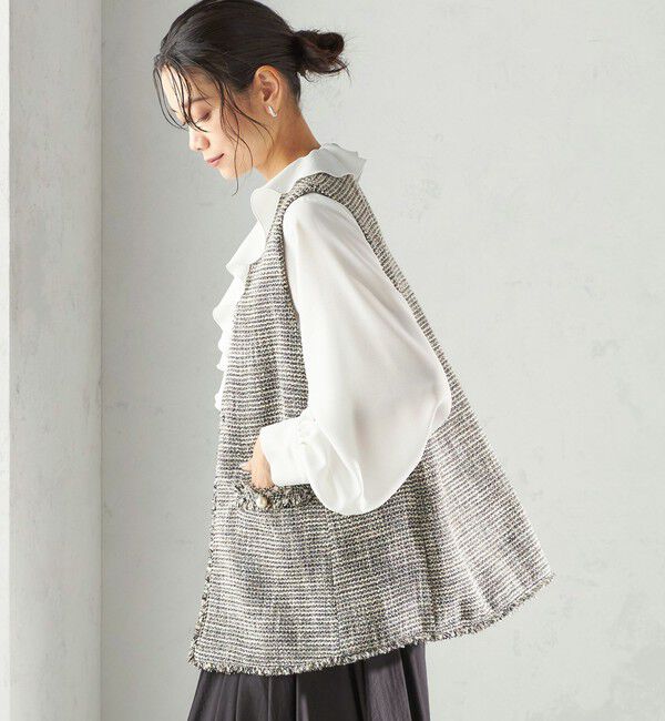 SHIPS for women「トライスピン 杢 ツイード カラーレス ジレ（セレモニー対応可）」|ベスト・ジレ|