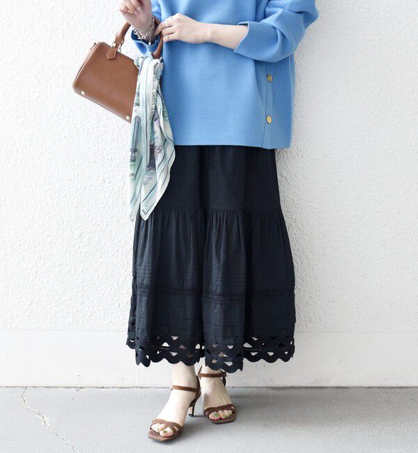 SHIPS any「《予約》SHIPS any:〈洗濯機可能〉キャンブリック レース ギャザー ボリューム スカート」|スカート|ブラック