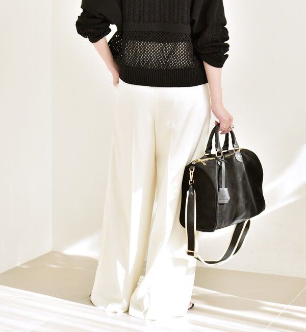 quaranciel「《予約》quaranciel:〈手洗い可能〉サテン センタープレス ハイウエスト ワイド パンツ」|その他|