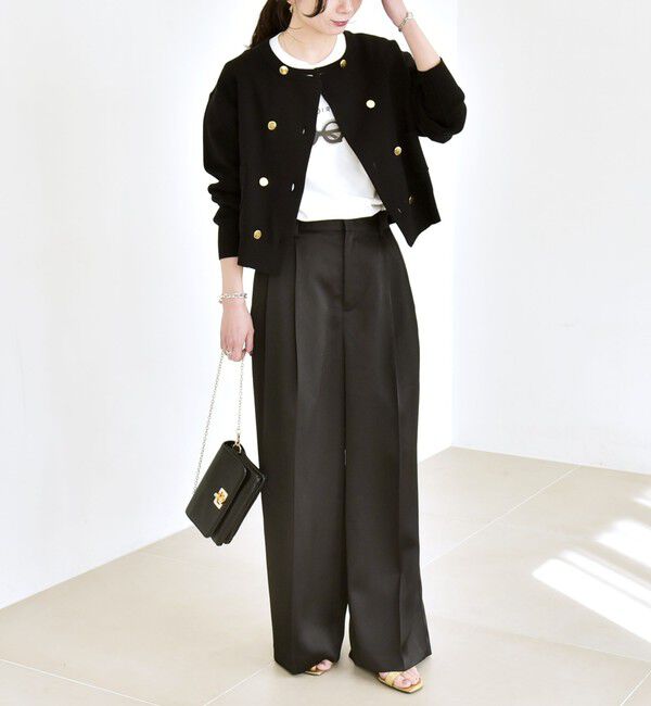 quaranciel「《予約》quaranciel:〈手洗い可能〉サテン センタープレス ハイウエスト ワイド パンツ」|その他|