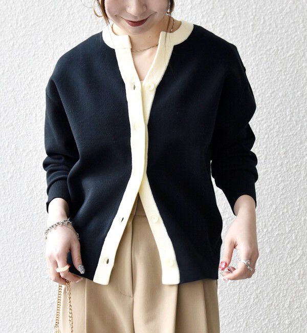 SHIPS any「《予約》SHIPS any:〈手洗い可能〉バイカラー スキッパー ニット カーディガン」|カーディガン|