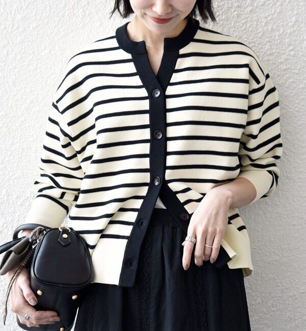 SHIPS any「《予約》SHIPS any:〈手洗い可能〉バイカラー スキッパー ニット カーディガン」|カーディガン|その他