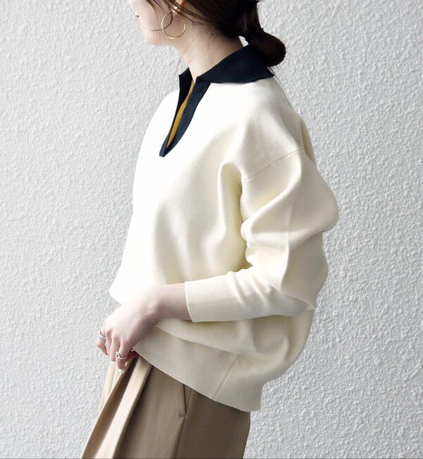 SHIPS any「《予約》SHIPS any:〈手洗い可能〉バイカラー スキッパー ニット プルオーバー」|ニット・セーター|