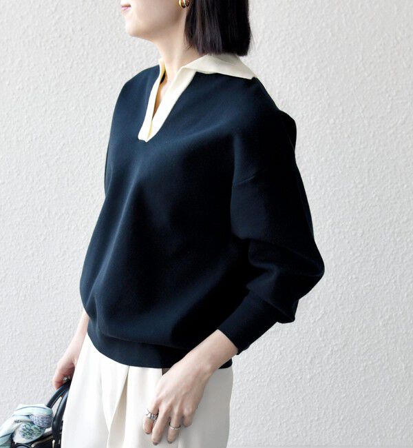 SHIPS any「《予約》SHIPS any:〈手洗い可能〉バイカラー スキッパー ニット プルオーバー」|ニット・セーター|