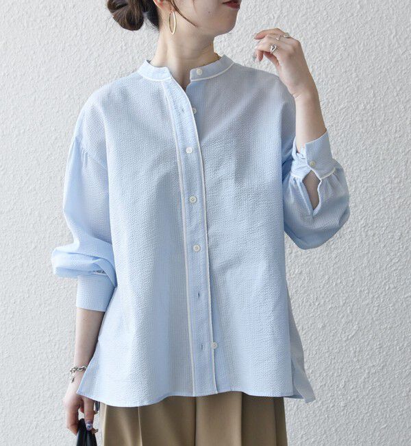 SHIPS any「《予約》SHIPS any:〈洗濯機可能〉サッカー バック リボン 配色 シャツ ブラウス」|シャツ・ブラウス|