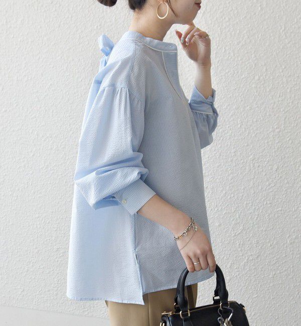 SHIPS any「《予約》SHIPS any:〈洗濯機可能〉サッカー バック リボン 配色 シャツ ブラウス」|シャツ・ブラウス|