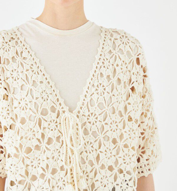 MACPHEE「モチーフクロシェット ハーフスリーブカーディガン」|カーディガン|