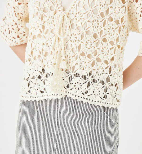 MACPHEE「モチーフクロシェット ハーフスリーブカーディガン」|カーディガン|