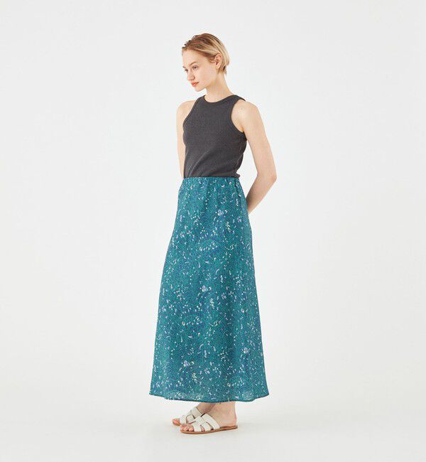 SOULEIADO「リネンプリント ナローマキシスカート」|タイト|