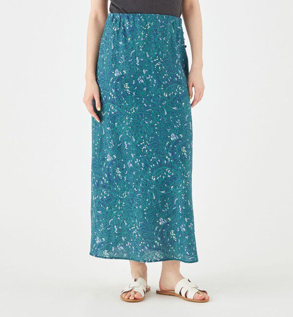 SOULEIADO「リネンプリント ナローマキシスカート」|タイト|