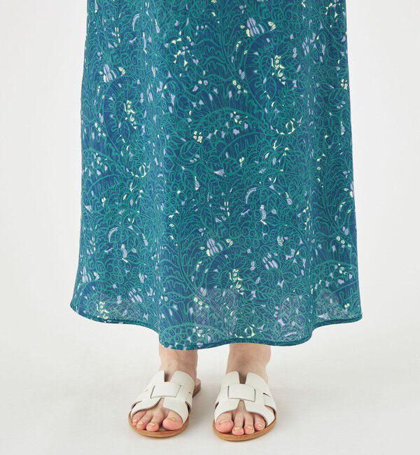 SOULEIADO「リネンプリント ナローマキシスカート」|タイト|