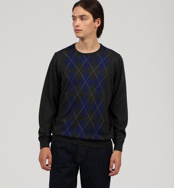 TOMORROWLAND MENS「ウールカシミヤシルク アーガイル クルーネックプルオーバー」|ニット・セーター|