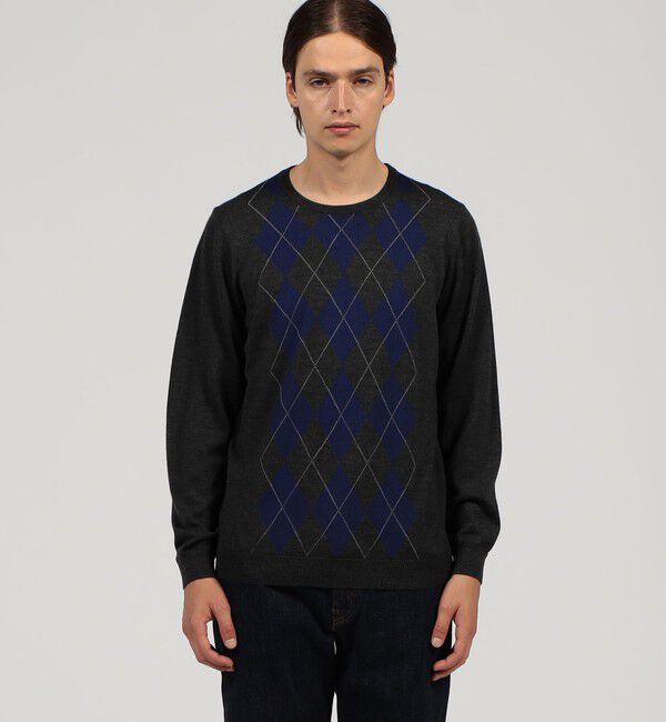 TOMORROWLAND MENS「ウールカシミヤシルク アーガイル クルーネックプルオーバー」|ニット・セーター|