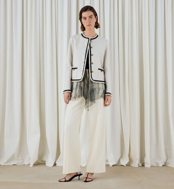 DES PRES「コットンリネンハイカウントクロス クルーネックジャケット」|ノーカラージャケット|