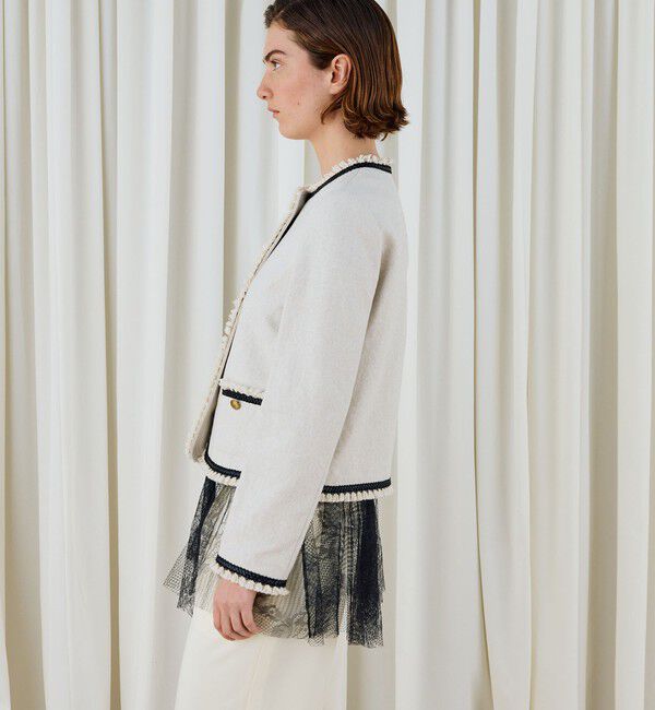 DES PRES「コットンリネンハイカウントクロス クルーネックジャケット」|ノーカラージャケット|