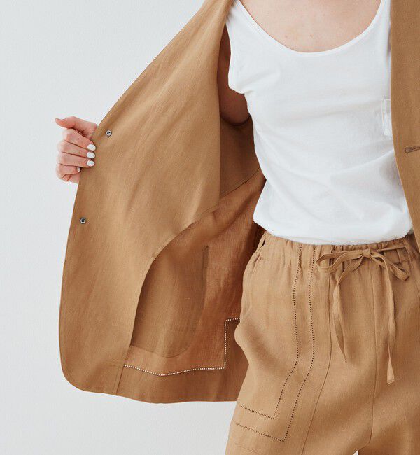 GALERIE VIE「リブコンビフレンチリネン ハーフスリーブジャケット」|ノーカラージャケット|