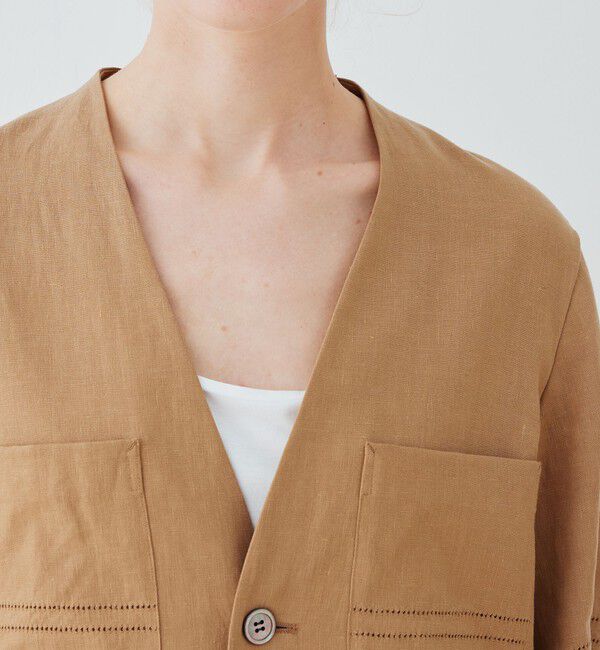 GALERIE VIE「リブコンビフレンチリネン ハーフスリーブジャケット」|ノーカラージャケット|