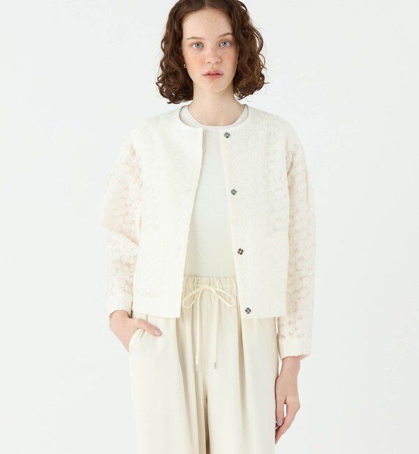 Ballsey「アリッサムカットジャカード クルーネックジャケット」|ノーカラージャケット|