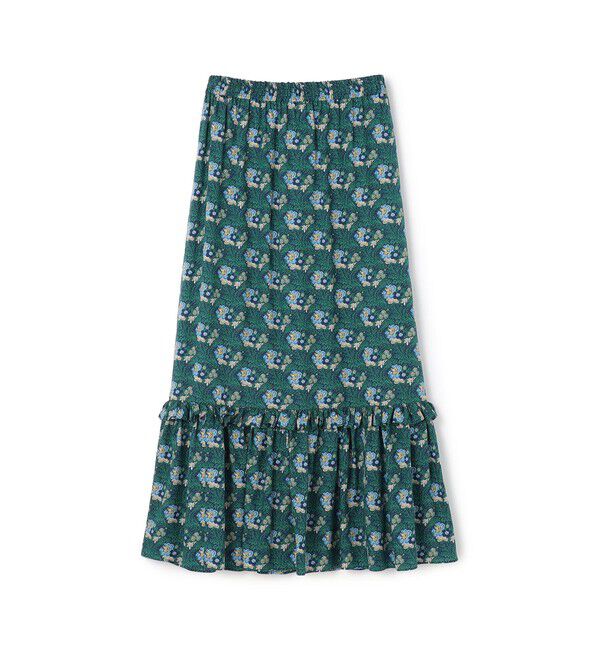 SOULEIADO「レーヨンプリント ティアードフリルスカート」|フレア|68 ネイビー系