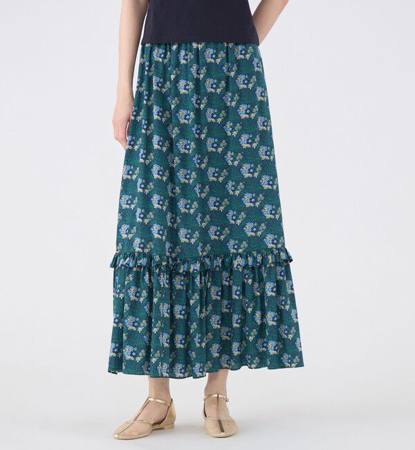 SOULEIADO「レーヨンプリント ティアードフリルスカート」|フレア|