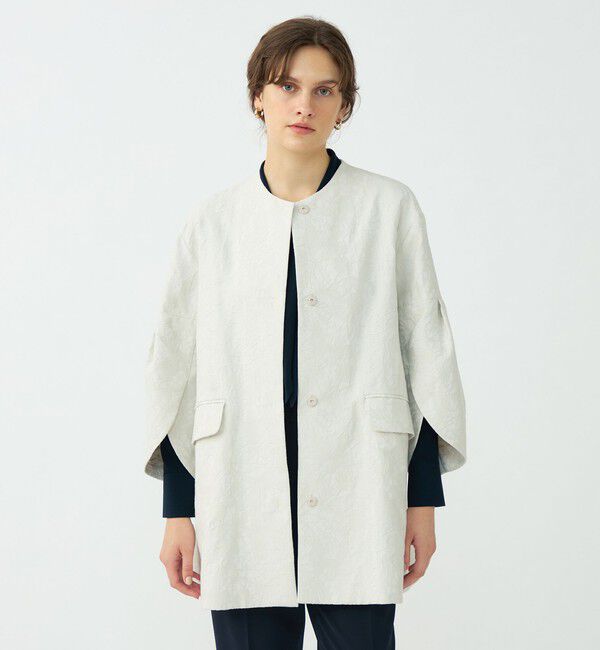 Ballsey「ボタニカルジャカード トラペーズコート」|ノーカラーコート|