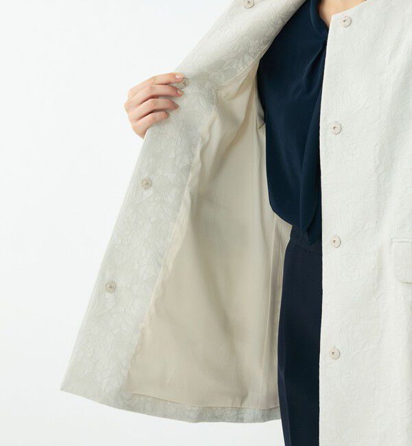 Ballsey「ボタニカルジャカード トラペーズコート」|ノーカラーコート|