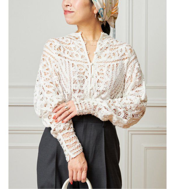 IENA LA BOUCLE「《追加》IENA LA BOUCLE バテンレースブラウス」|シャツ・ブラウス|ホワイト