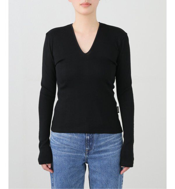 IENA LA BOUCLE「PHOTOCOPIEU/フォトコピュー Vネックトップ」|Tシャツ・カットソー|ブラック