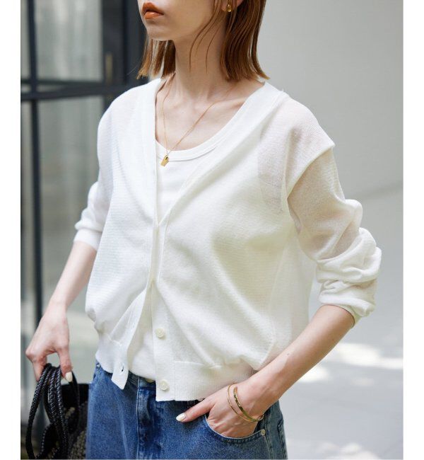 SLOBE IENA「《追加2》リネン混シアーカーディガン」|カーディガン|