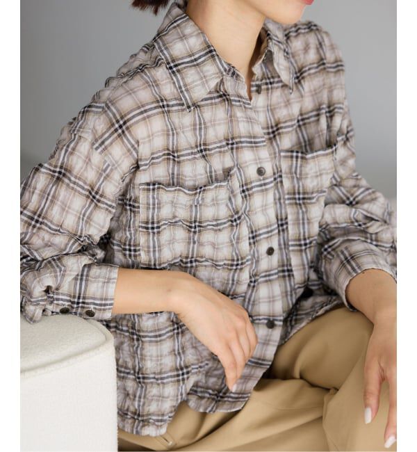 IENA「《追加予約》シャーリングチェックショートシャツ」|シャツ・ブラウス|