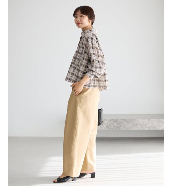 IENA「《追加予約》シャーリングチェックショートシャツ」|シャツ・ブラウス|