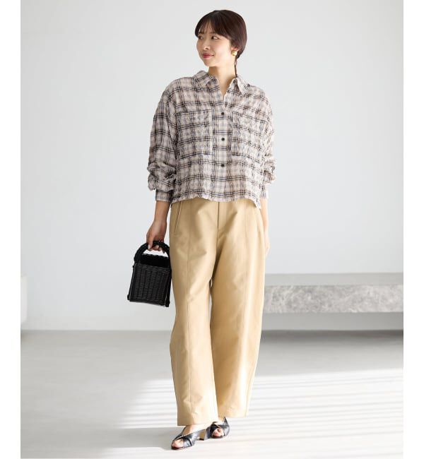 IENA「《追加予約》シャーリングチェックショートシャツ」|シャツ・ブラウス|