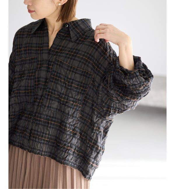 IENA「《追加予約》シャーリングチェックショートシャツ」|シャツ・ブラウス|