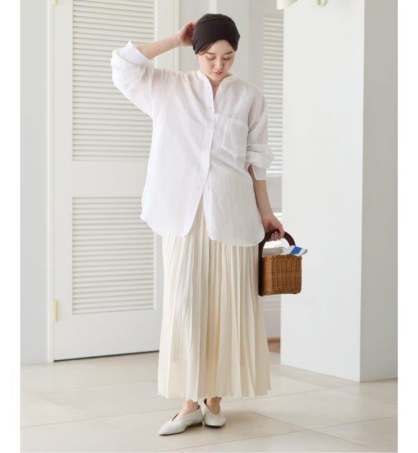 IENA「《一部カラーWEB限定/予約》ラミーリヨセルバンドカラーシャツ」|シャツ・ブラウス|