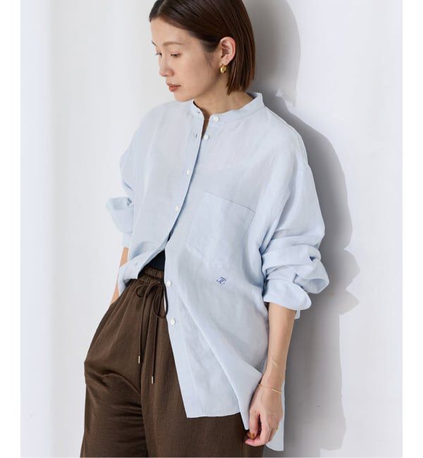 IENA「《一部カラーWEB限定/予約》ラミーリヨセルバンドカラーシャツ」|シャツ・ブラウス|サックスブルー