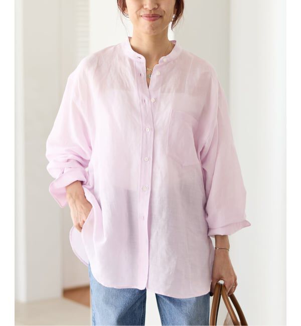 IENA「《一部カラーWEB限定/予約》ラミーリヨセルバンドカラーシャツ」|シャツ・ブラウス|ピンク