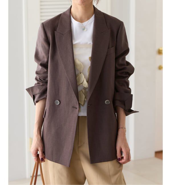 IENA「《予約》ウォッシャブル リネンミックス テーラードジャケット」|テーラードジャケット|ブラウン