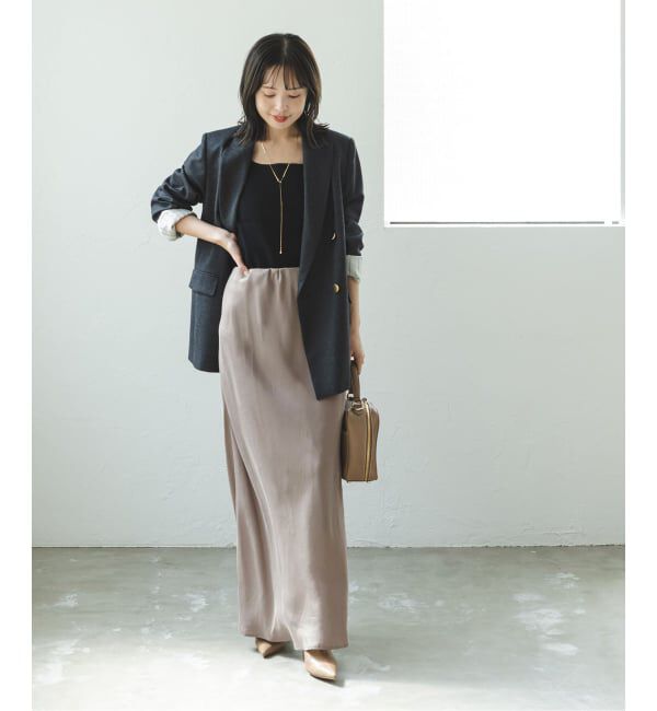 NOBLE「《追加》キュプラサテンナローAラインスカート」|スカート|