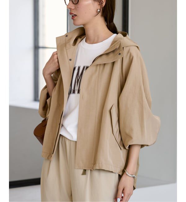 FRAMeWORK「≪追加予約≫リネンPLタッサーフードショートブルゾン」|ブルゾン・スタジャン|キャメル