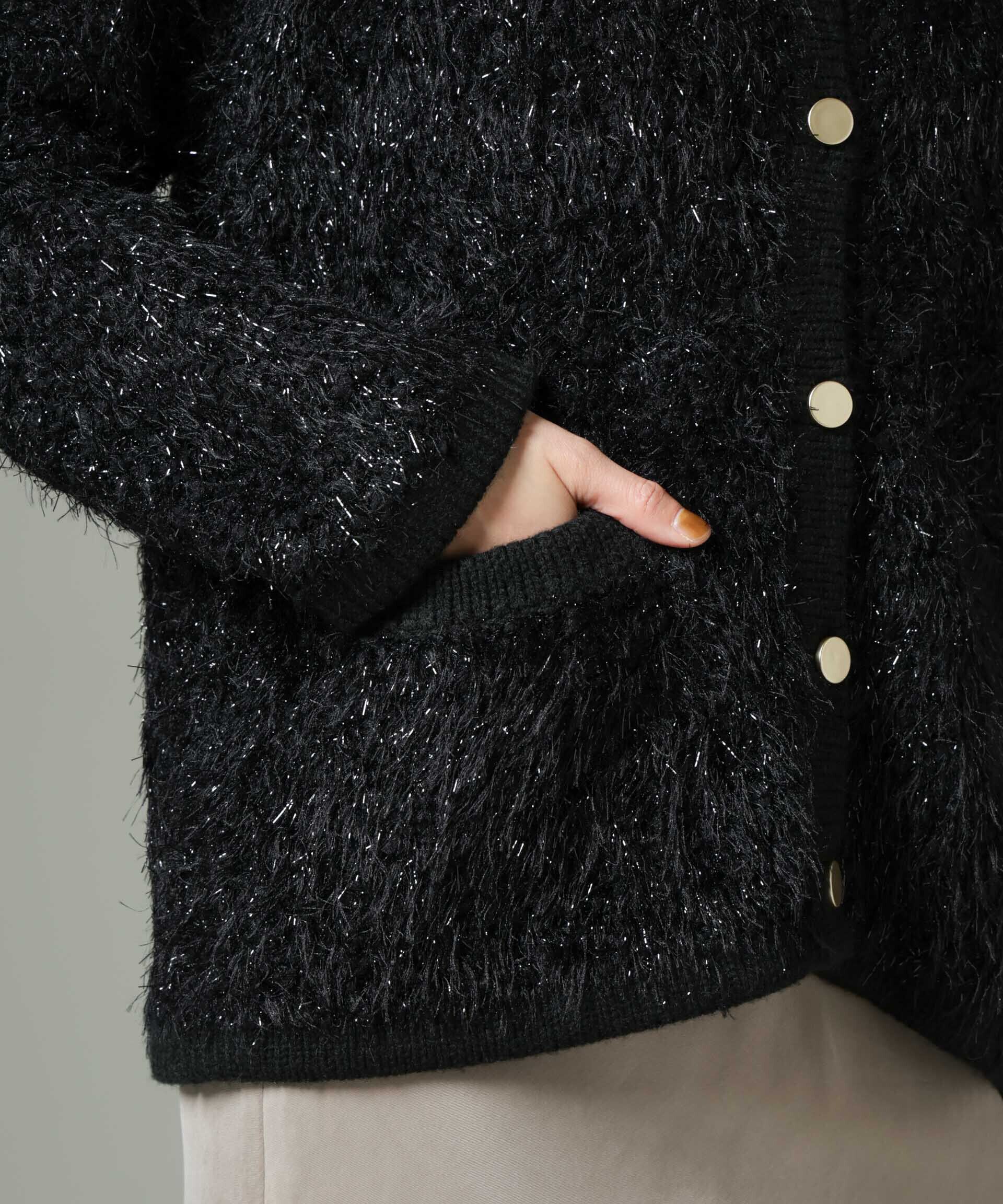 nano･universe「ラメシャギーニットジャケットカーディガン」|ニット・セーター|