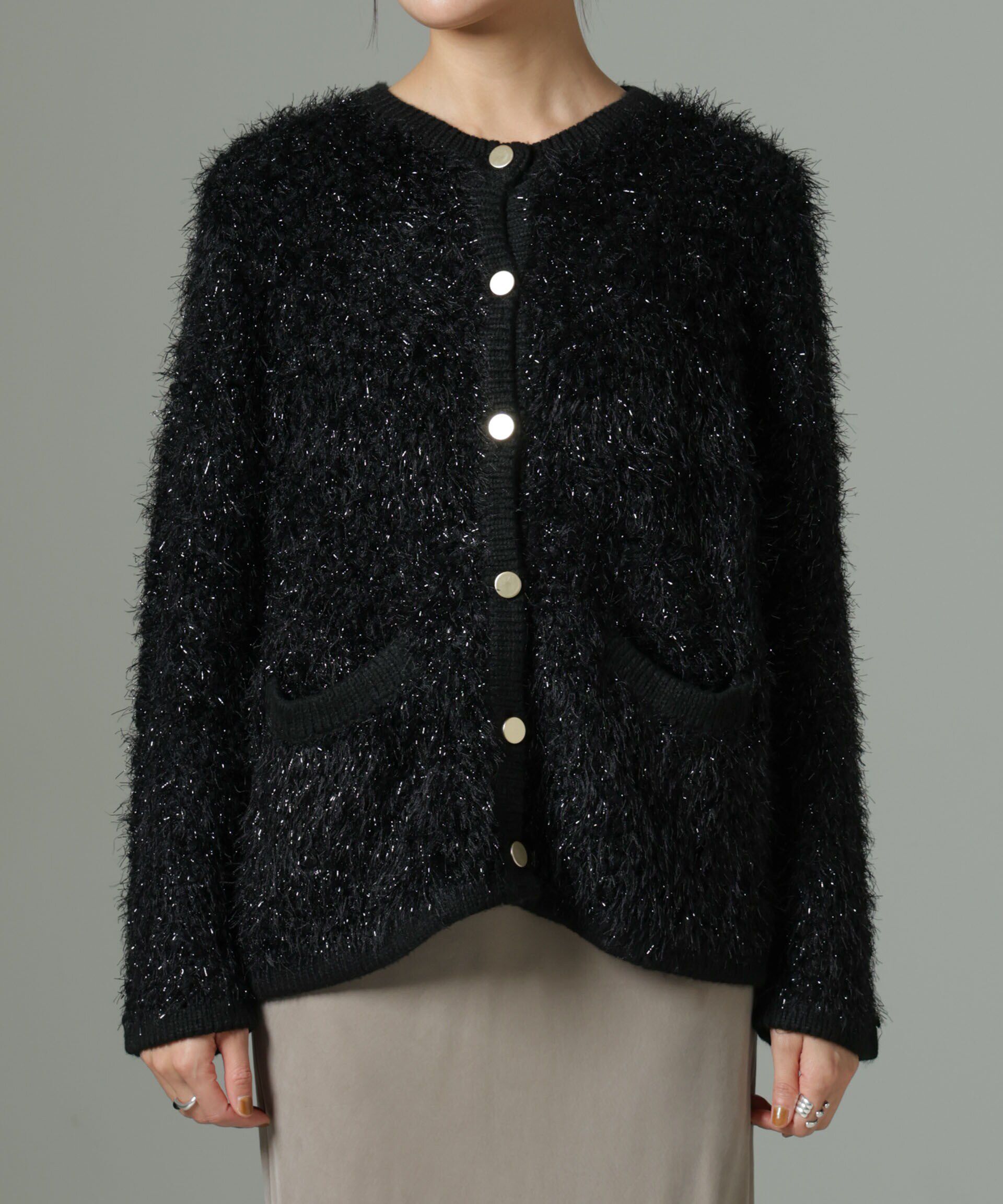 nano･universe「ラメシャギーニットジャケットカーディガン」|ニット・セーター|