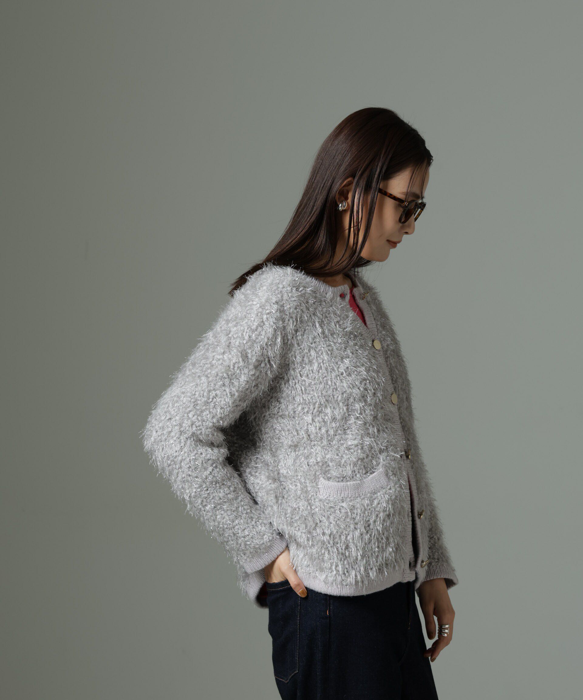 nano･universe「ラメシャギーニットジャケットカーディガン」|ニット・セーター|