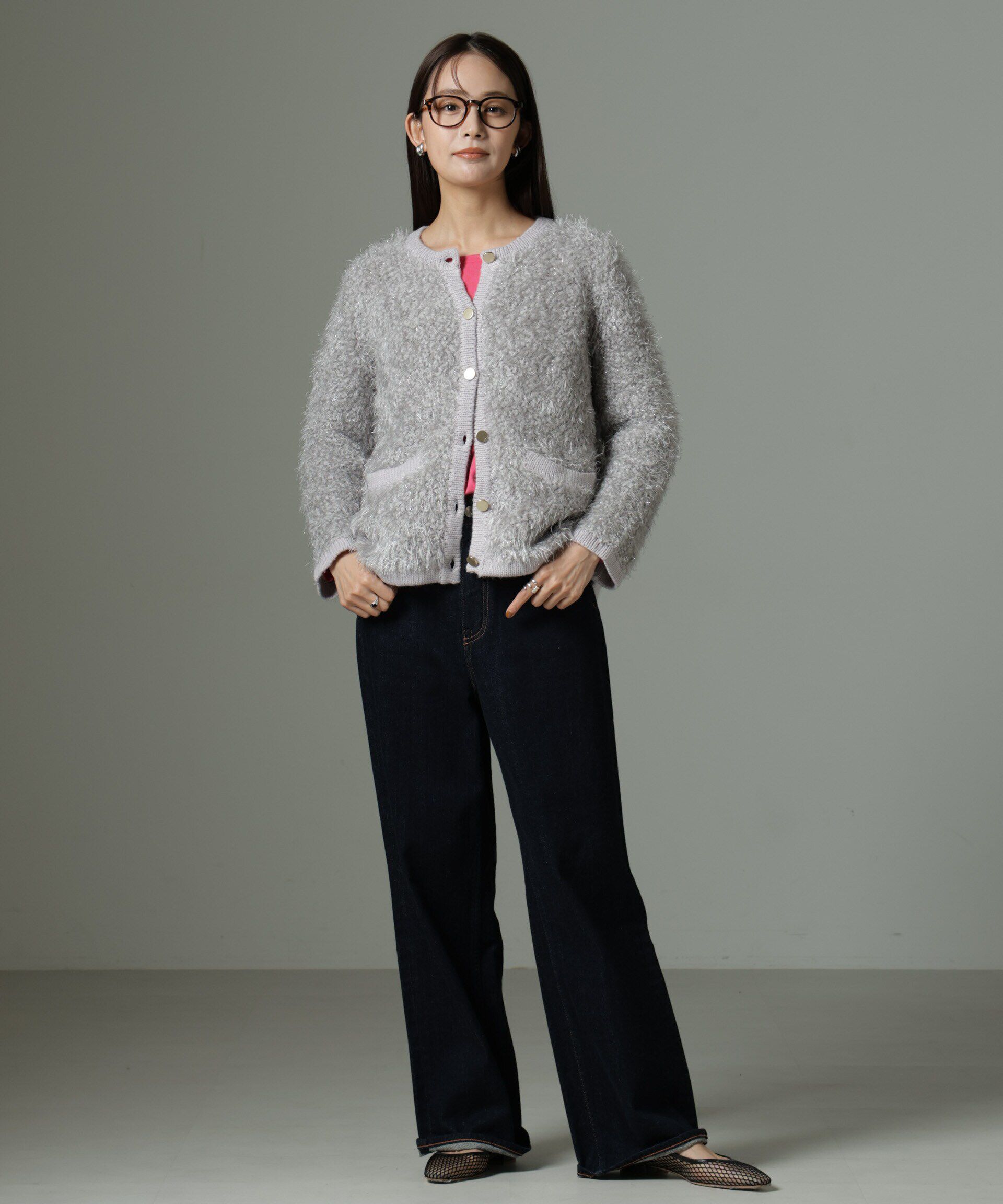 nano･universe「ラメシャギーニットジャケットカーディガン」|ニット・セーター|