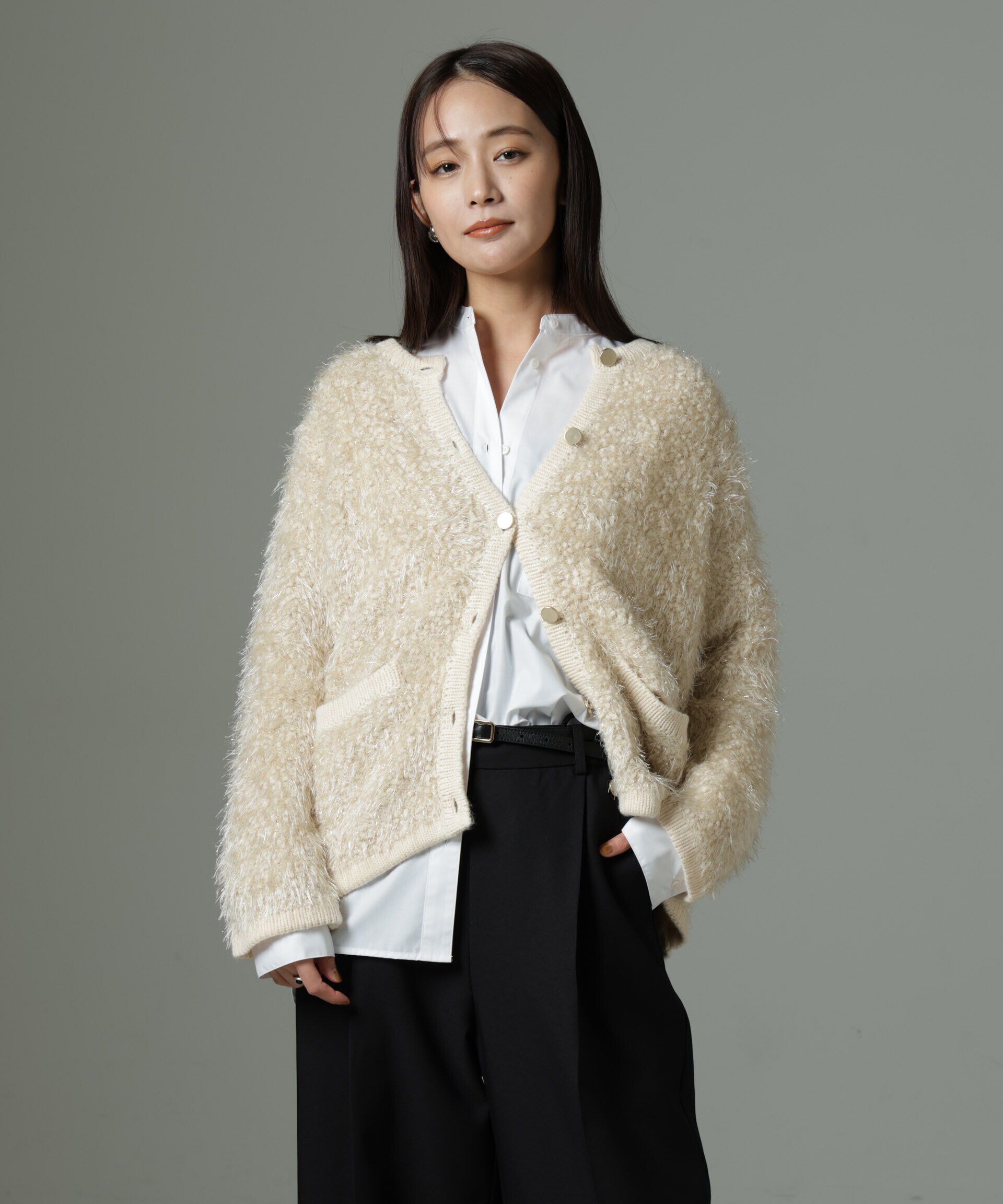 nano･universe「ラメシャギーニットジャケットカーディガン」|ニット・セーター|