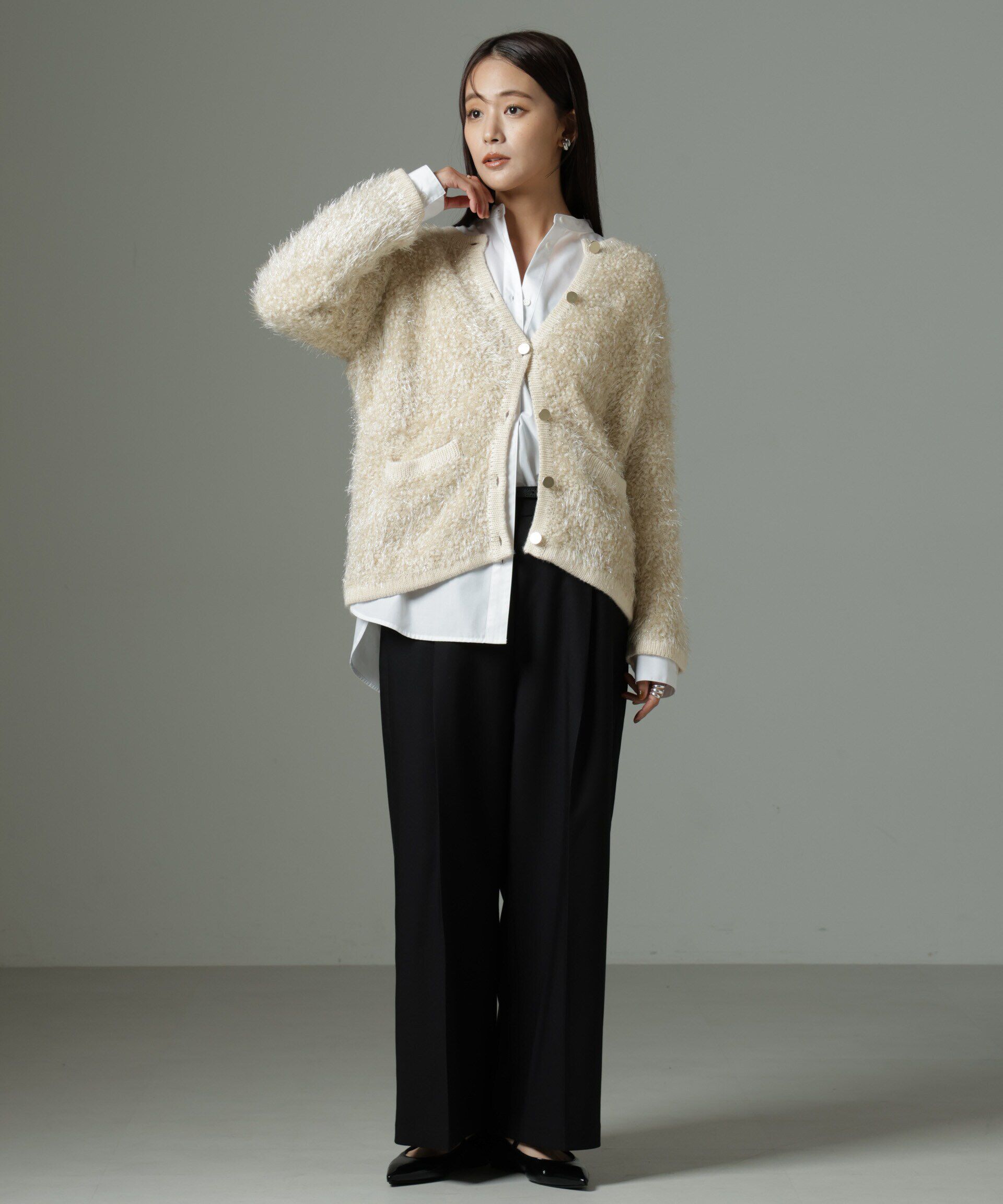 nano･universe「ラメシャギーニットジャケットカーディガン」|ニット・セーター|