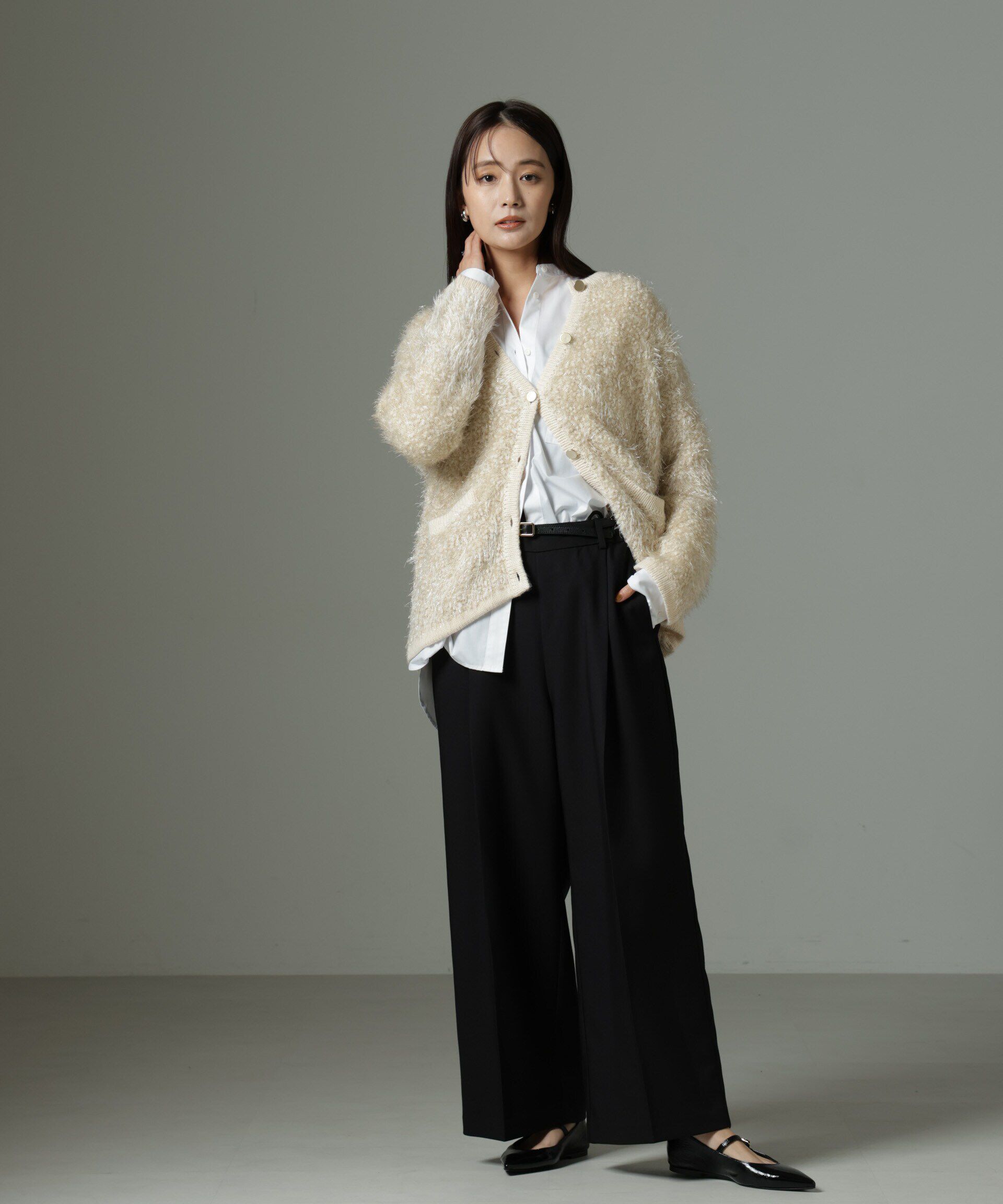 nano･universe「ラメシャギーニットジャケットカーディガン」|ニット・セーター|