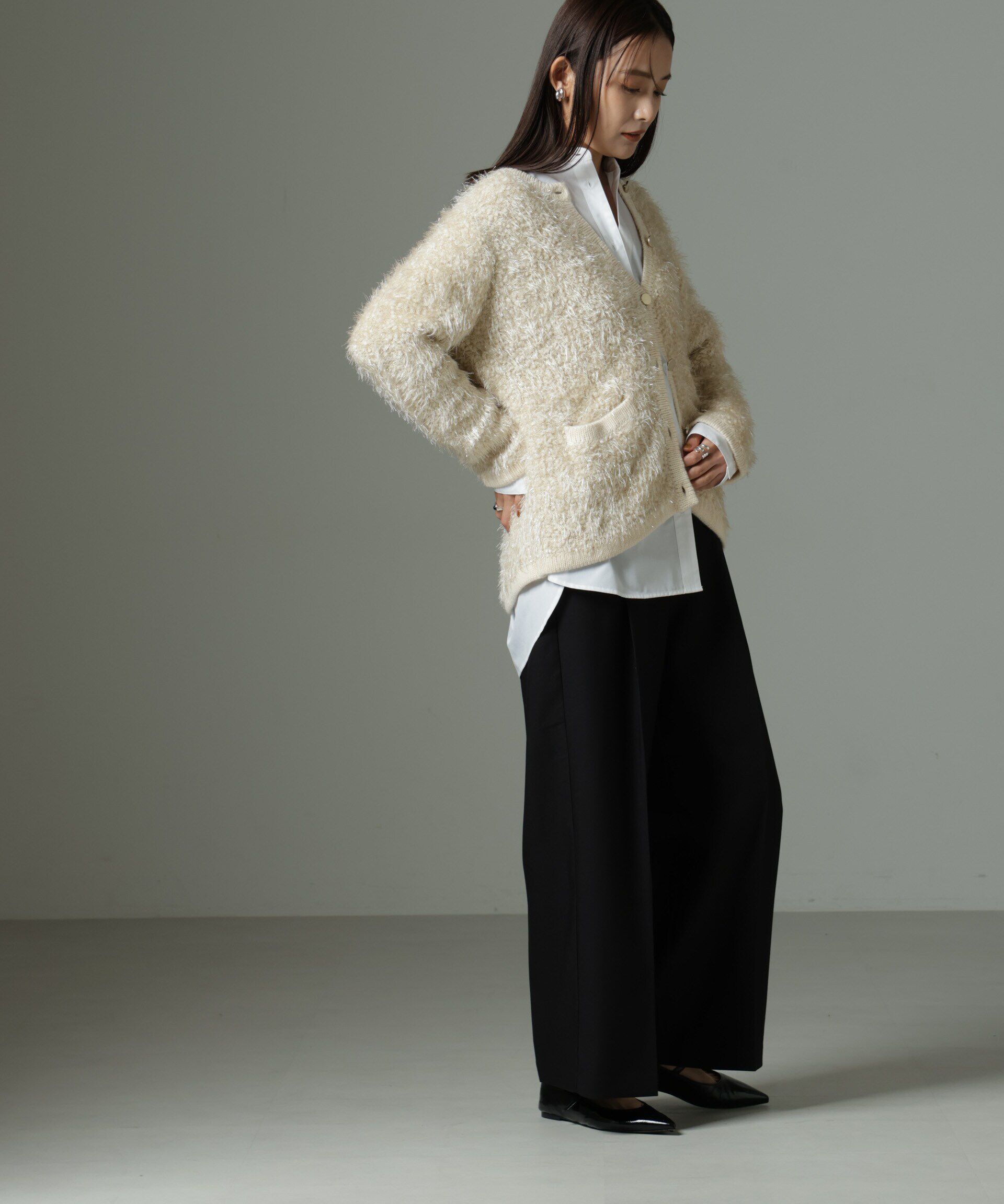 nano･universe「ラメシャギーニットジャケットカーディガン」|ニット・セーター|