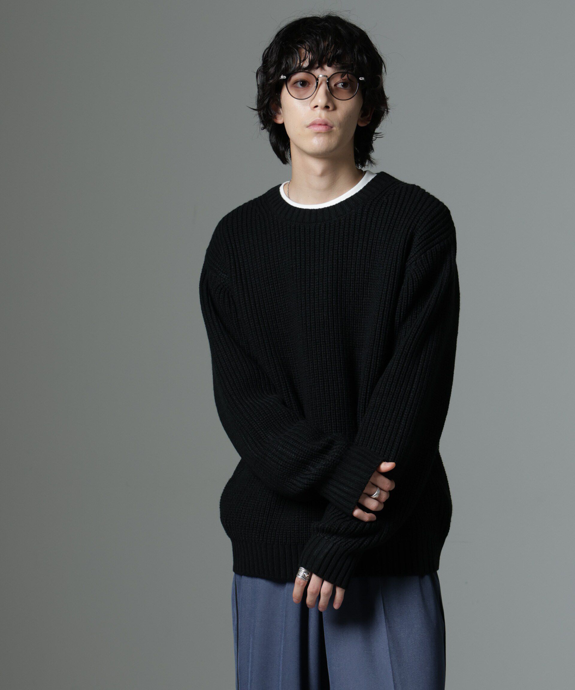 nano･universe「リラックス畦ニット」|ニット・セーター|ブラック
