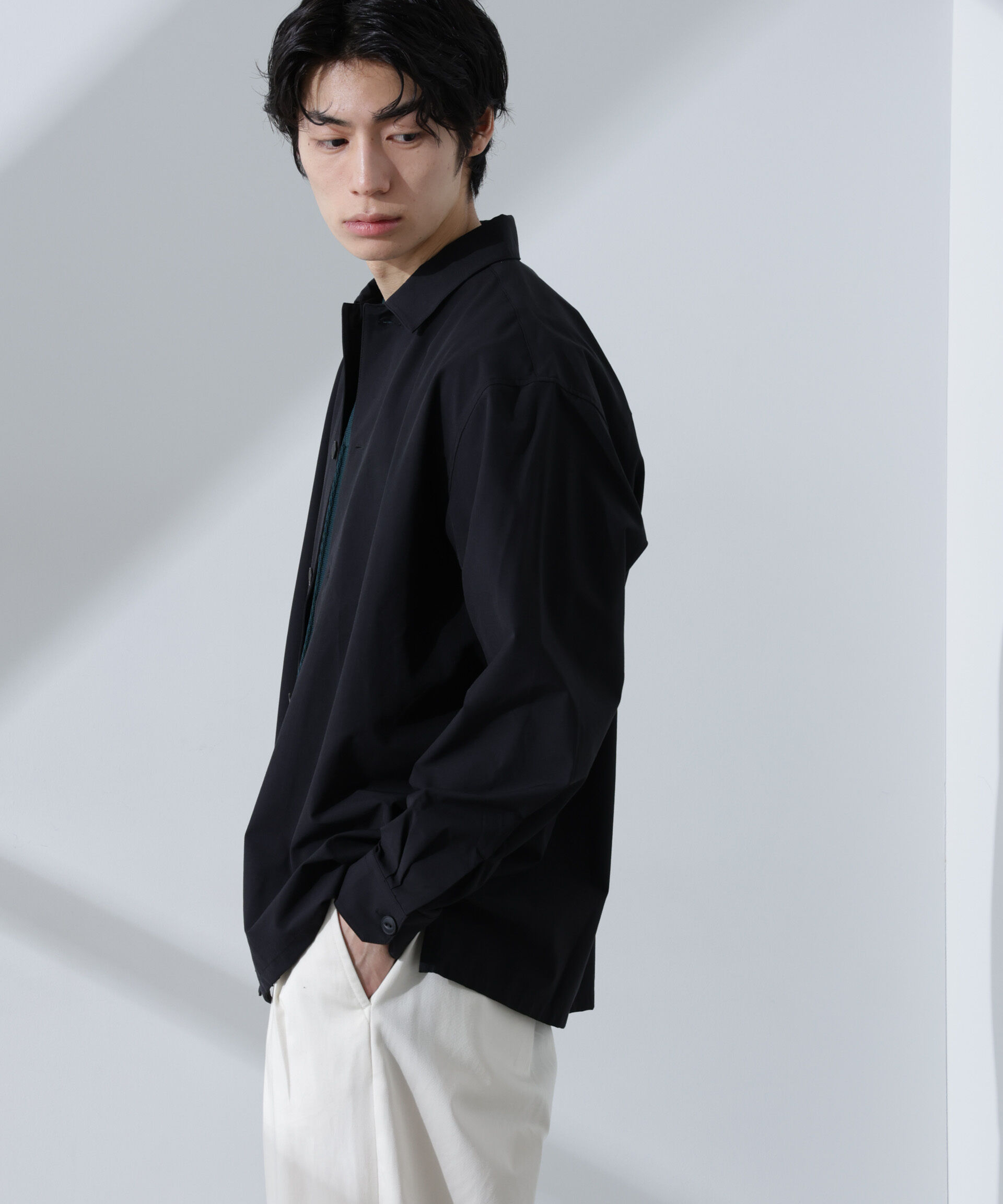 nano･universe「ストレッチワイドシャツブルゾン(セットアップ可)」|ブルゾン・スタジャン|